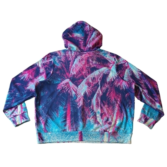 Torrid Blue Pink Hoodie Cover-Up Lightweight Fleece Palm Tree Beachy Cozy Soft - Picture 3 of 9
